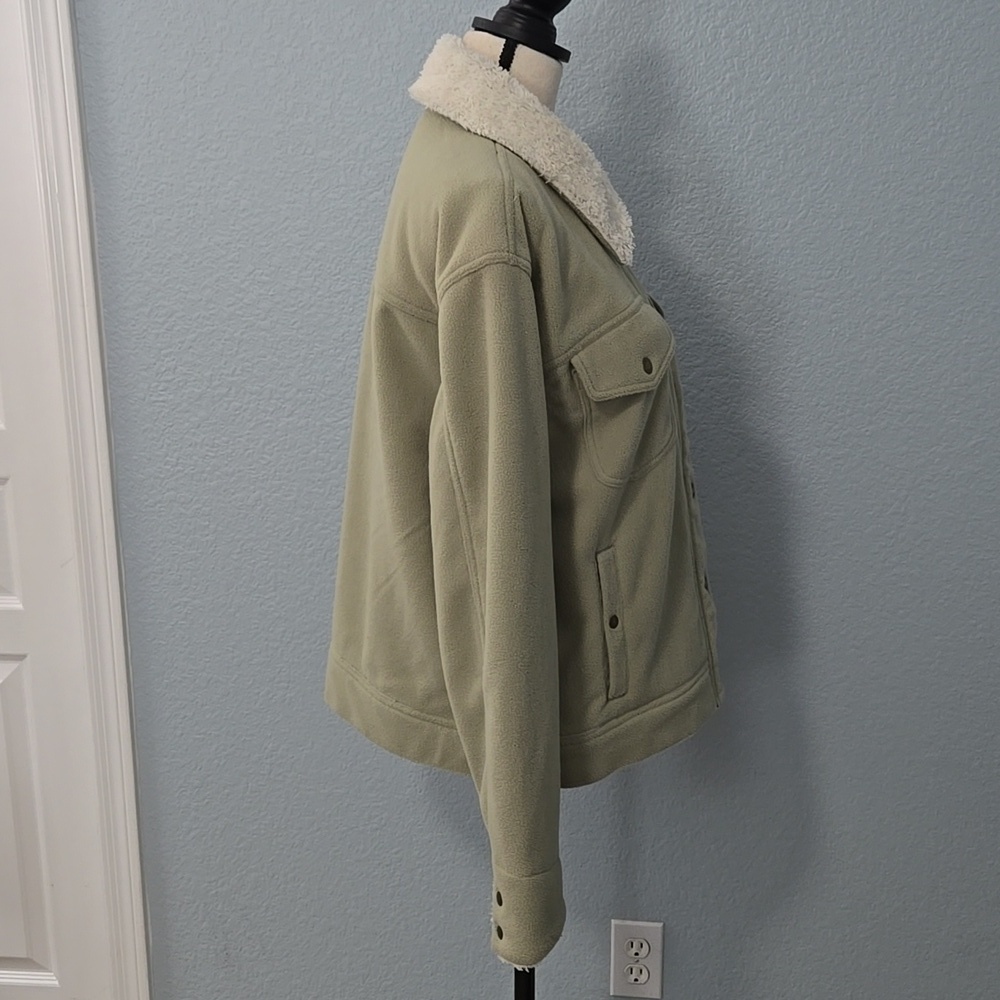 FAHERTY High Pile Fleece Lined Trucker Jacket Sz Large In Sea Grass Green - Picture 7 of 16